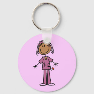 African American Stick Figure Nurse Keychain