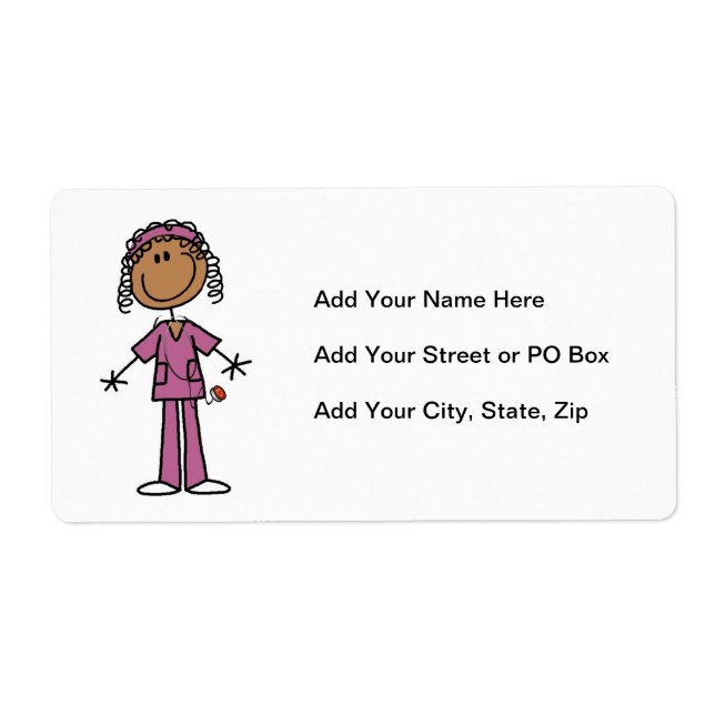 African American Stick Figure Nurse Label (Front)