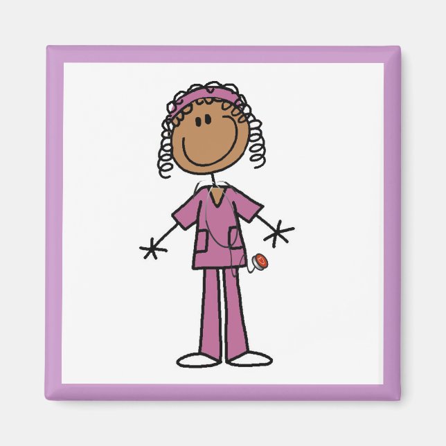 African American Stick Figure Nurse Magnet (Front)