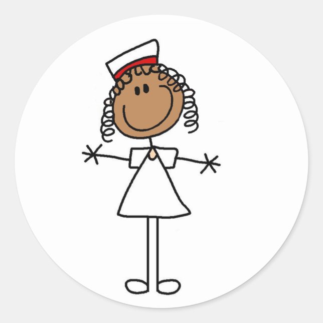 African American Stick Figure Tshirts and Gifts Classic Round Sticker (Front)