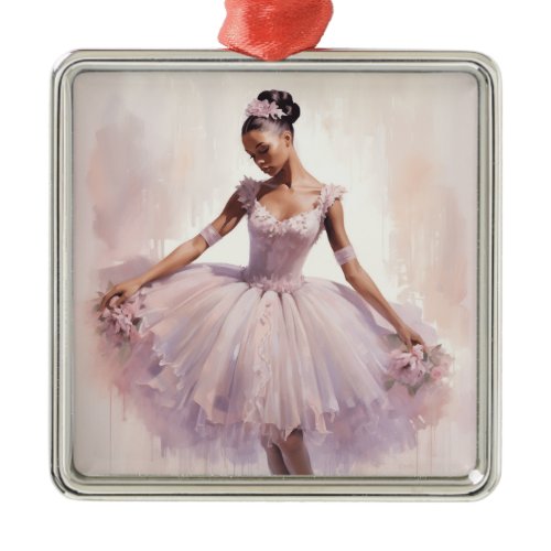African American SugarPlum Fairy Purple Tutu Metal Ornament