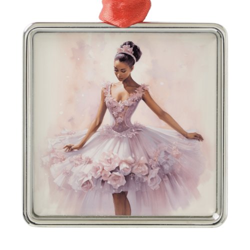 African American SugarPlum Purple Floral Tutu Metal Ornament