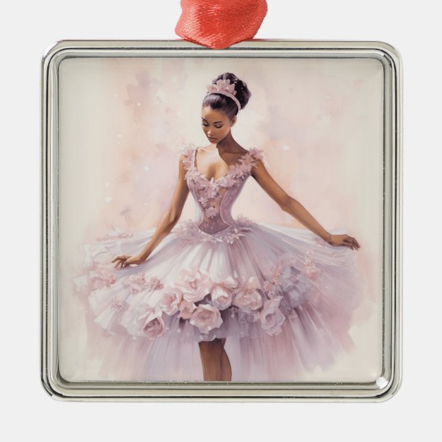 African American SugarPlum Purple Floral Tutu Metal Ornament (Front)