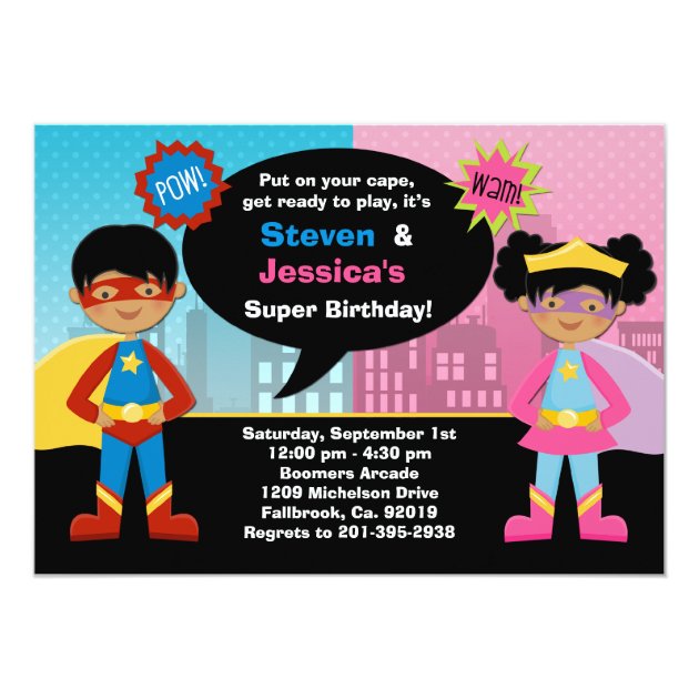 African American Superhero Birthday Party Invitation