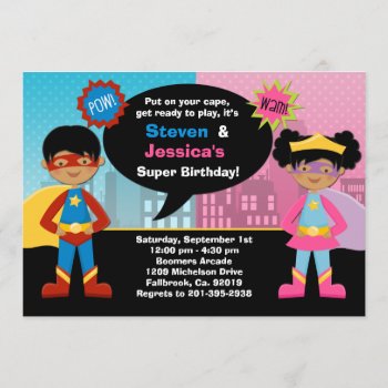African American Superhero Birthday Party Invitation by eventfulcards at Zazzle