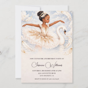 African American Swan Lake Ballerina 5th Birthday Invitation