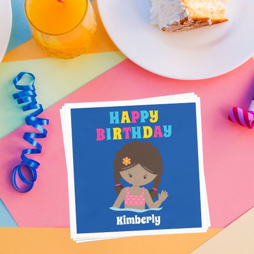 African American Swimming Girl Pool Party Birthday Napkins