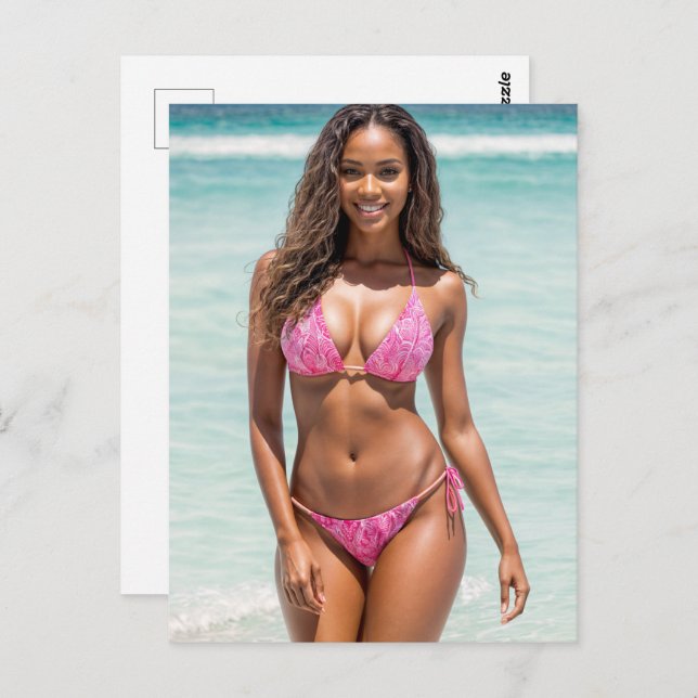 African American Swimsuit Model Smiling Postcard (Front/Back)