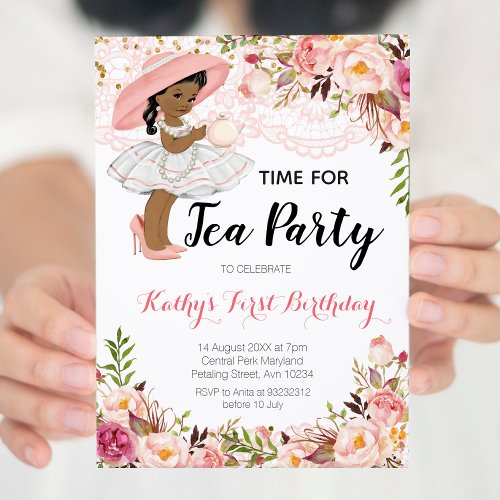 African American Tea Birthday Party Invitation