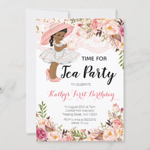African American Tea Birthday Party Invitation