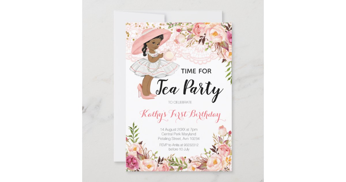 African American Tea Birthday Party Invitation | Zazzle