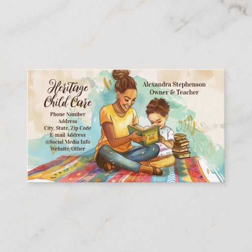 Customizable African-American Teacher Babysitter Childcare Business Card