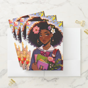 African-American Teen Anime Ready For School Pocket Folder