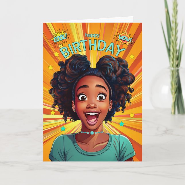 African American Teen Girl Pop Art Style Birthday Card (Front)