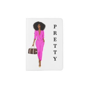 African American Travel Woman in Pink Passport Holder