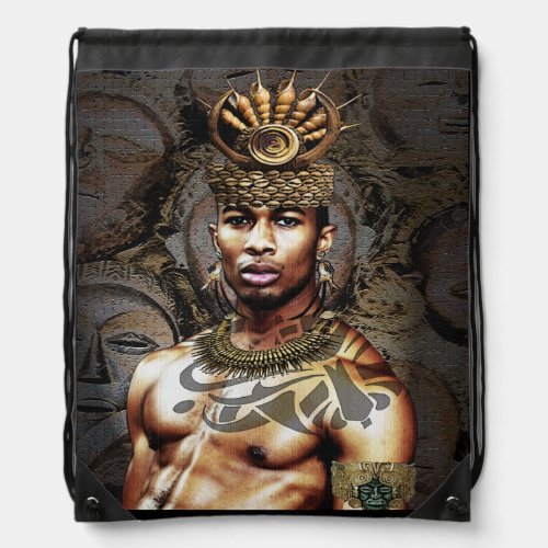 African American Tribal Prince Drawstring Bag