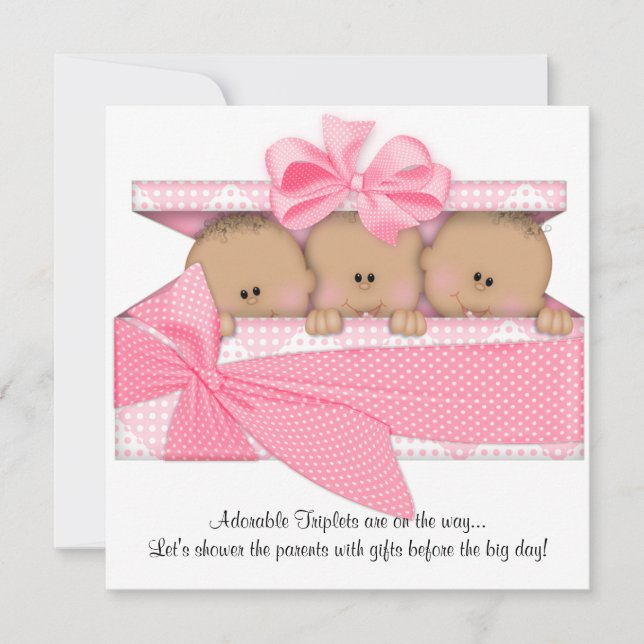 African American Triplet Baby Shower Invitation (Front)