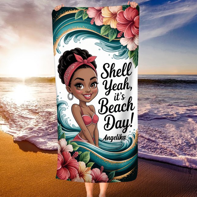 African American Tropical Ocean Vibes Shell Yeah  Beach Towel (Creator Uploaded)