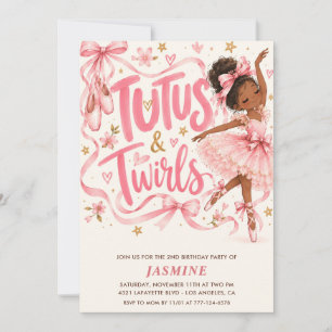 African American Tutus and Twirls 2nd birthday Invitation