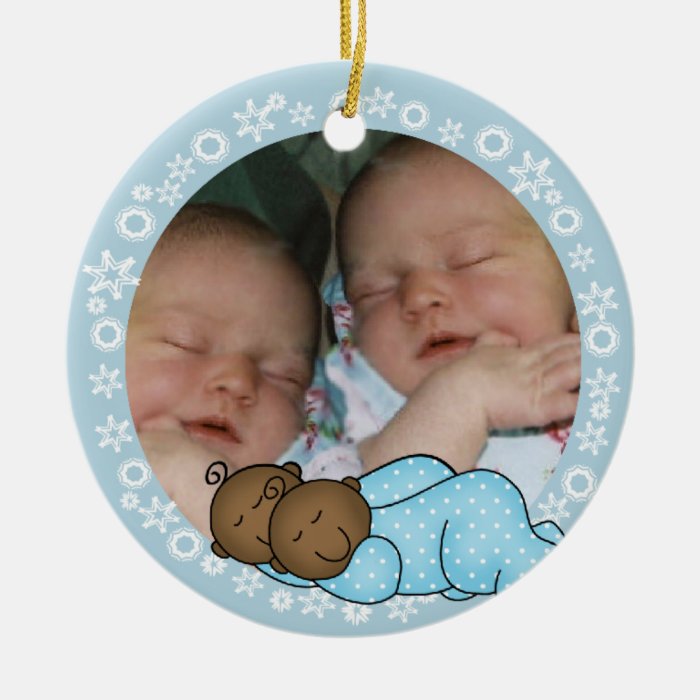 African American Twin Boys 1st Christmas Ornament