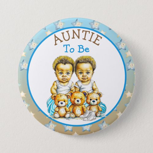 African_American Twin Boys Baby Shower Aunt To Be Button