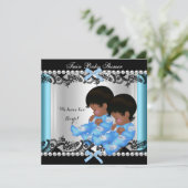 African American Twin Boys Baby Shower Blue 2 Invitation (Standing Front)