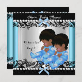 African American Twin Boys Baby Shower Blue 2 Invitation (Front/Back)