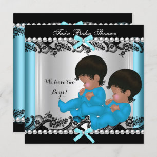 African American Twin Boys Baby Shower Blue 3 Invitation