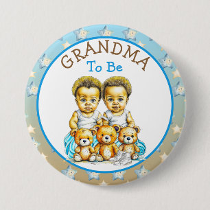 African-American Twin Boy's Baby Shower Grandma Button