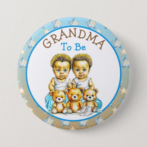 African_American Twin Boys Baby Shower Grandma Button