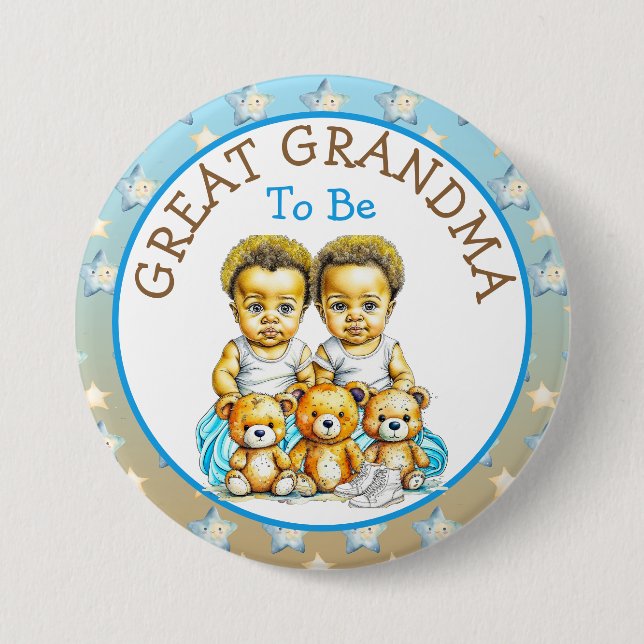 African-American Twin Boy's Baby Shower Grandma Button (Front)
