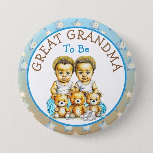 African_American Twin Boys Baby Shower Grandma Button