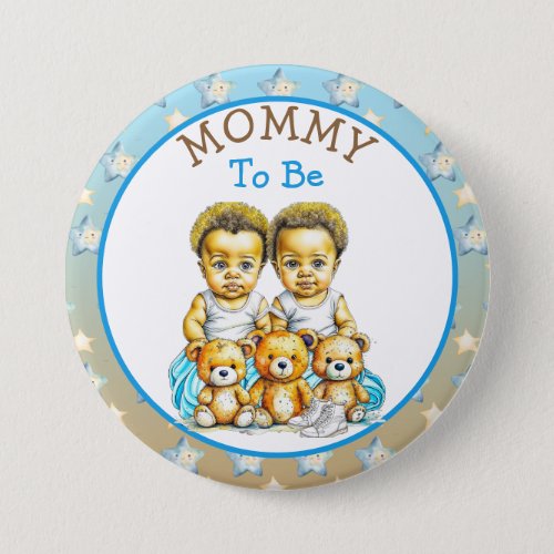 African_American Twin Boys Baby Shower Mom To Be Button