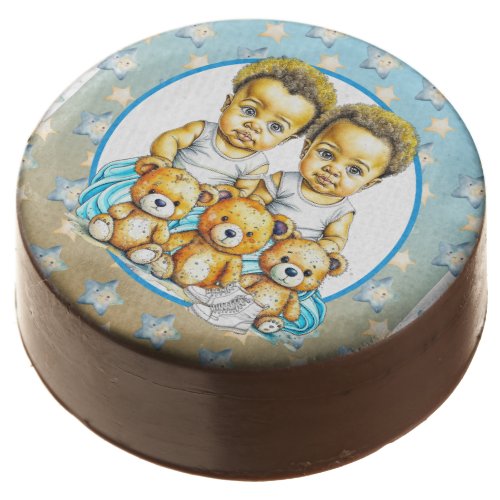 African_American Twin Boys Blue Baby Shower Chocolate Covered Oreo