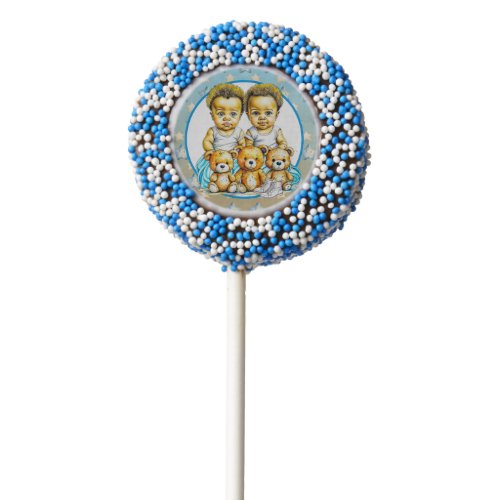 African_American Twin Boys Blue Baby Shower Chocolate Covered Oreo Pop