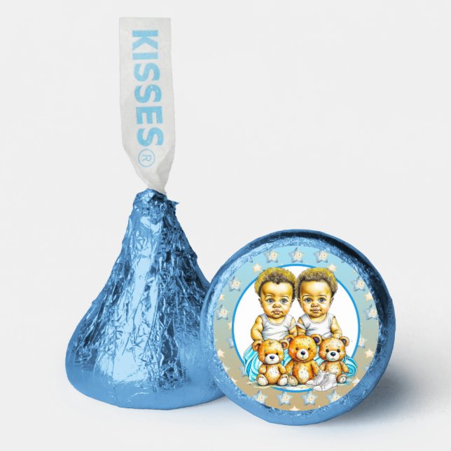 African-American Twin Boy's Blue Baby Shower Hershey®'s Kisses® (Front)