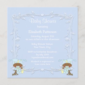 African American Twin Boys Blue Baby Shower Invitation by GroovyGraphics at Zazzle