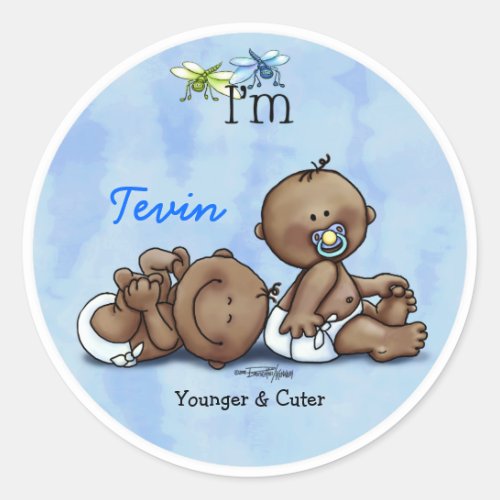 African American Twin Boys Classic Round Sticker