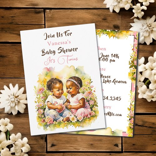 African_American Twin Girls Baby Shower Invitation