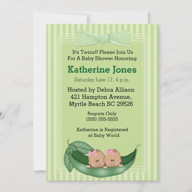 African American Twin Girls Baby Shower Invites (Front)