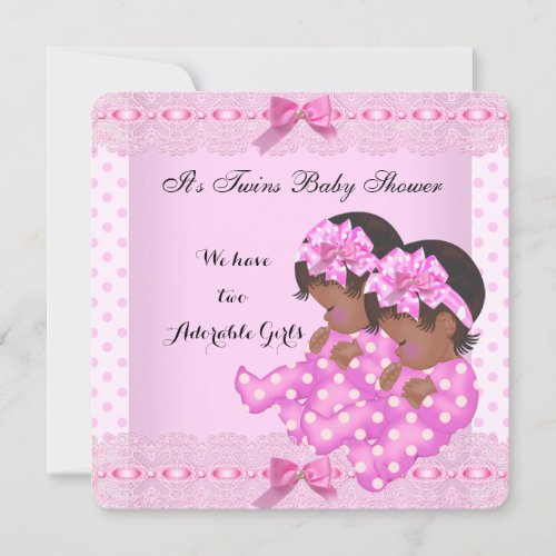 African American Twin Girls Baby Shower Pink Invitation