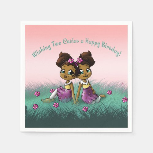 African American Twin Girls Birthday Napkins