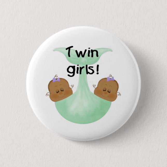 African American Twin Girls Button (Front)