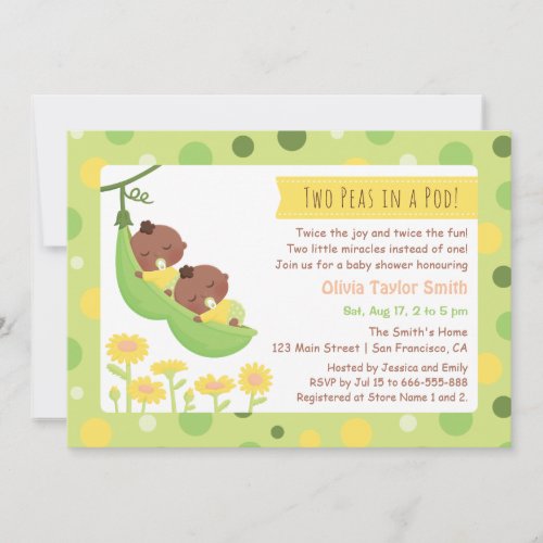 African American Twin Peas Baby Shower Invitations