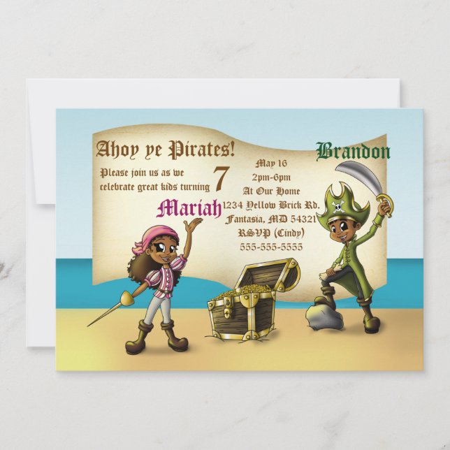 African American Twin Pirates Birthday Party Invitation (Front)