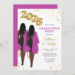 African American Twin Sisters Graduation Party Invitation