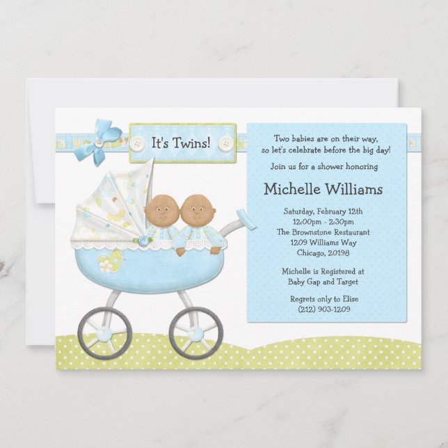 African American Twins Baby Shower Invitation (Front)