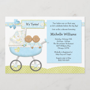 African American Twins Baby Shower Invitation