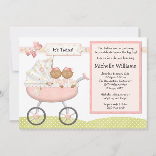 African American Twins Baby Shower Invitation