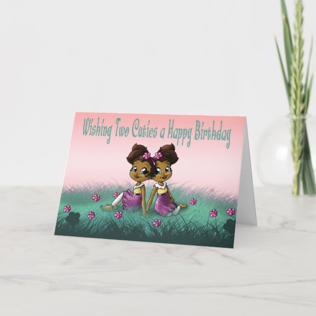 African American Twins Birthday Card (Front)